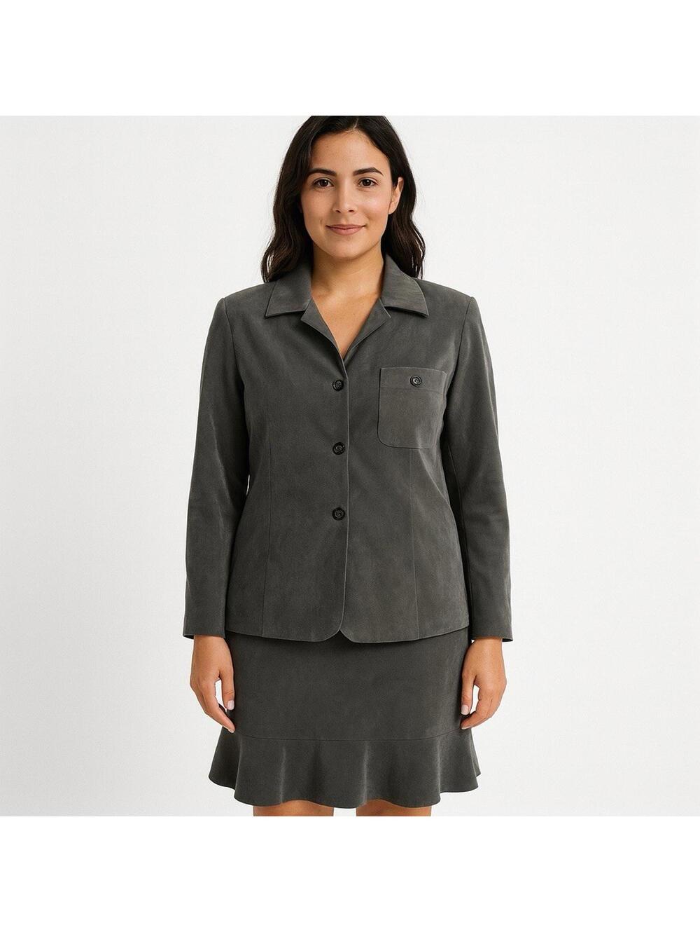 INCLINATIONS Velour SET Blazer Medium Padding Skirt Ruffled Sz14 USA Made